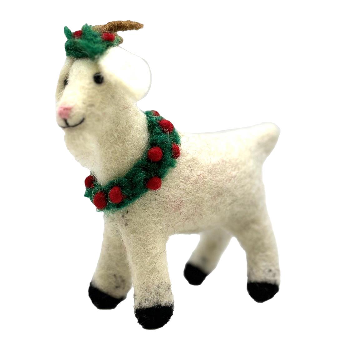 Amica Felt Christmas Goat With Holly Wreath